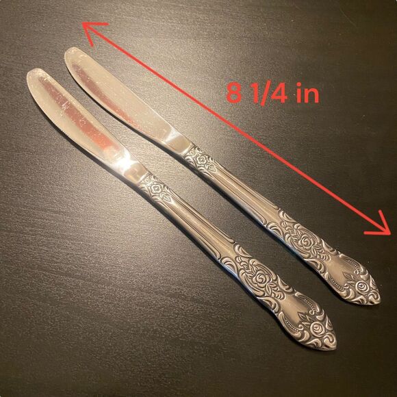 VTG LUSTREWARE Korea Stainless ROSE 7pc Flatware Fork Spoon Knife & Serving Fork - Picture 10 of 16